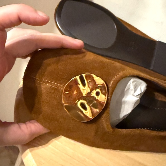 Zara chocolate brown suede leather embellished ballet NWT - Picture 7 of 10